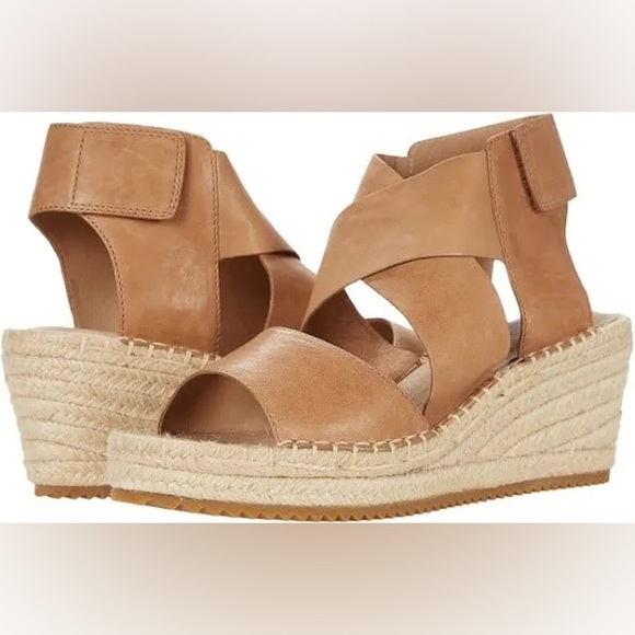 NWOB Eileen Fisher Willow Tumbled Leather Wedge Espadrille in Honey - Picture 1 of 6